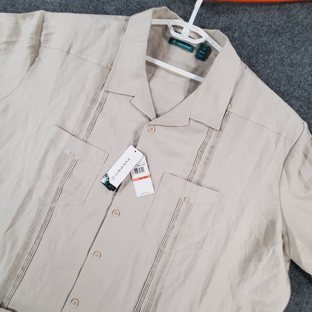 Cubavera Linen Shirt Mens 3XLT Guayabera Natural NEW Button Down Short Sleeve